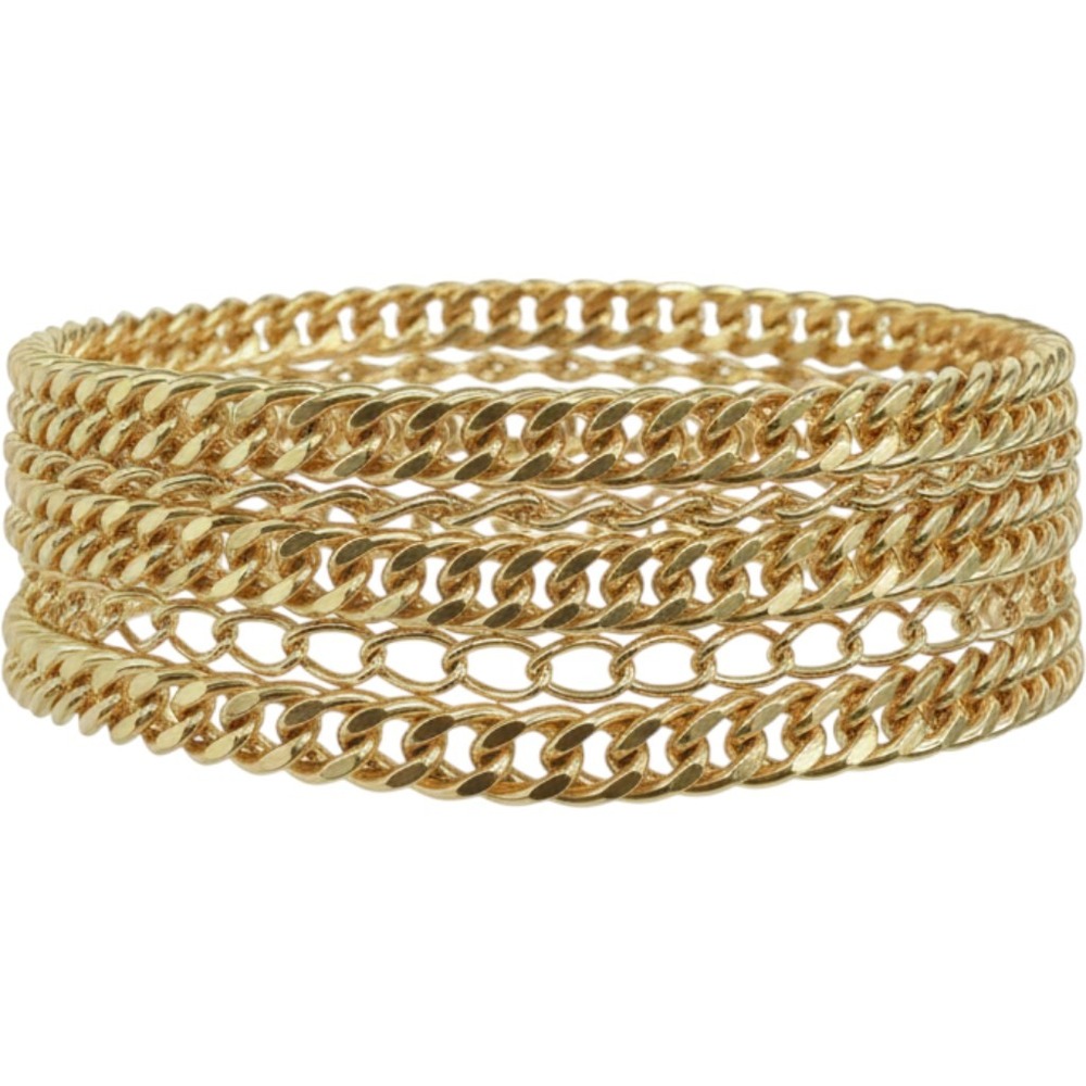 Vintage Gold Multi Strand Choker Necklace Layered Curb Cable Chain Retro Glam